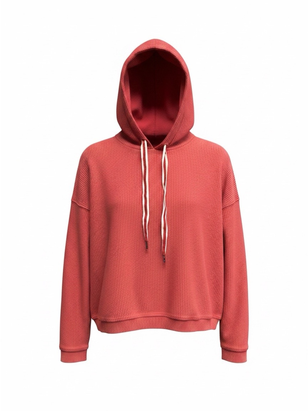 aerie Coral Waffle-Knit Hooded Pullover
